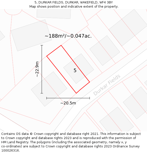 5, DURKAR FIELDS, DURKAR, WAKEFIELD, WF4 3BY: Plot and title map