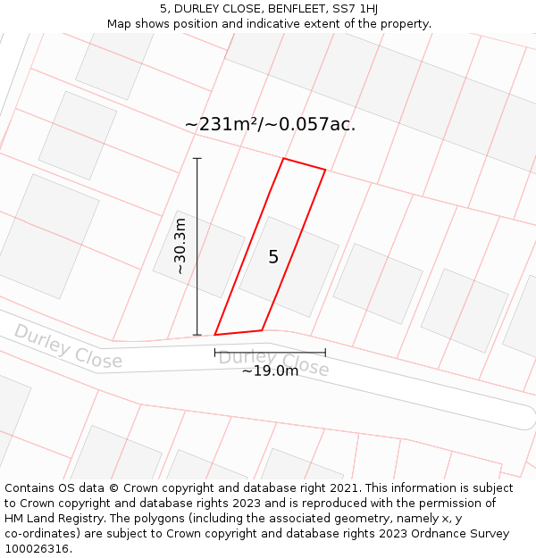 5, DURLEY CLOSE, BENFLEET, SS7 1HJ: Plot and title map