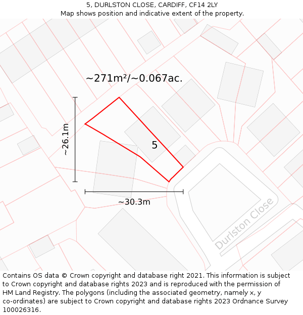 5, DURLSTON CLOSE, CARDIFF, CF14 2LY: Plot and title map