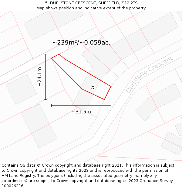 5, DURLSTONE CRESCENT, SHEFFIELD, S12 2TS: Plot and title map