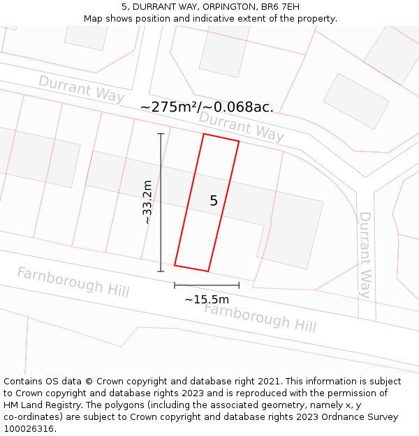 5, DURRANT WAY, ORPINGTON, BR6 7EH: Plot and title map