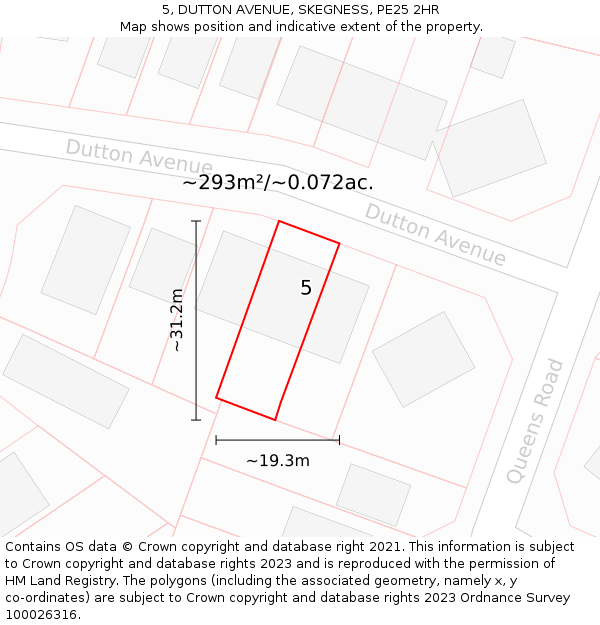 5, DUTTON AVENUE, SKEGNESS, PE25 2HR: Plot and title map