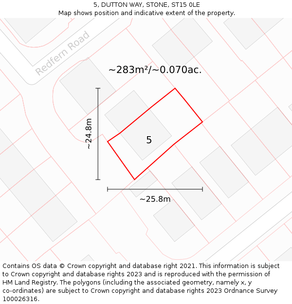 5, DUTTON WAY, STONE, ST15 0LE: Plot and title map