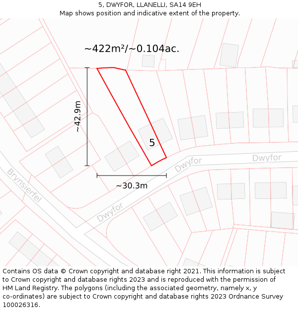 5, DWYFOR, LLANELLI, SA14 9EH: Plot and title map