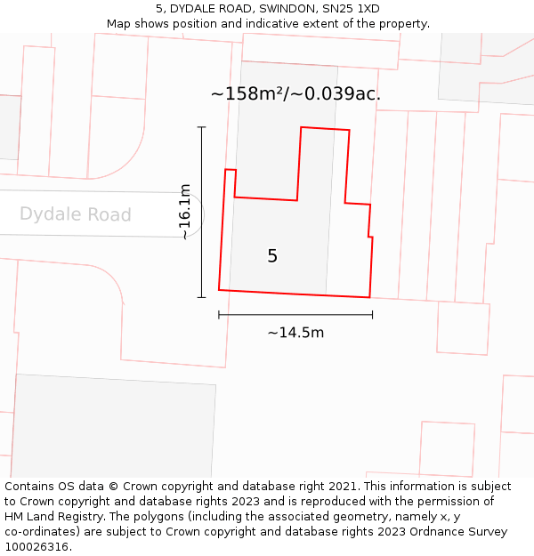 5, DYDALE ROAD, SWINDON, SN25 1XD: Plot and title map