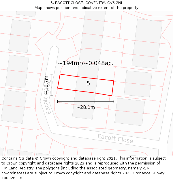 5, EACOTT CLOSE, COVENTRY, CV6 2NL: Plot and title map