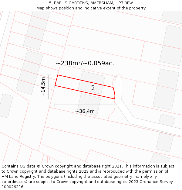 5, EARL'S GARDENS, AMERSHAM, HP7 9RW: Plot and title map