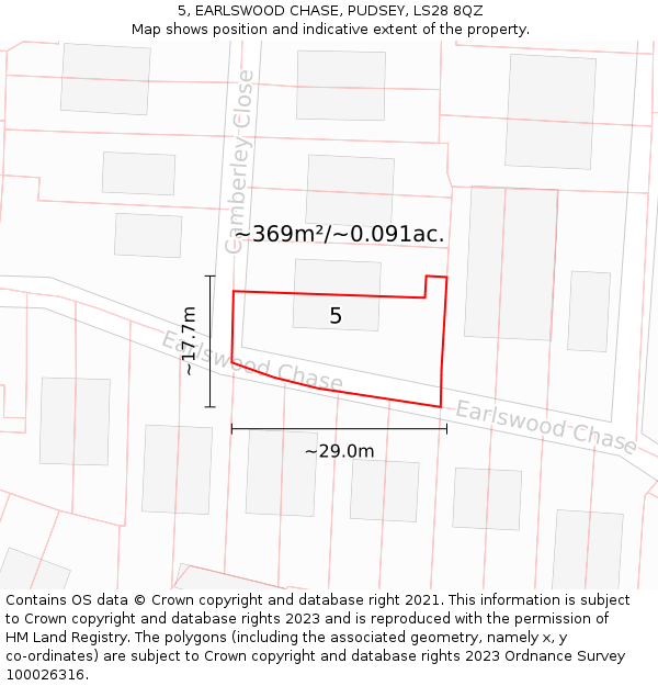 5, EARLSWOOD CHASE, PUDSEY, LS28 8QZ: Plot and title map