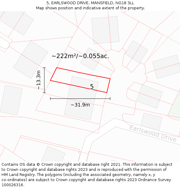 5, EARLSWOOD DRIVE, MANSFIELD, NG18 3LL: Plot and title map