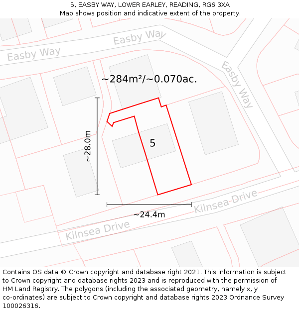 5, EASBY WAY, LOWER EARLEY, READING, RG6 3XA: Plot and title map