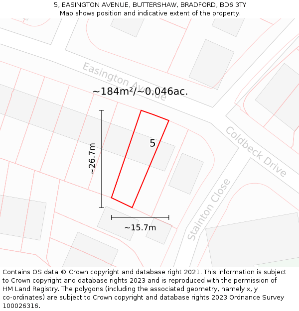 5, EASINGTON AVENUE, BUTTERSHAW, BRADFORD, BD6 3TY: Plot and title map