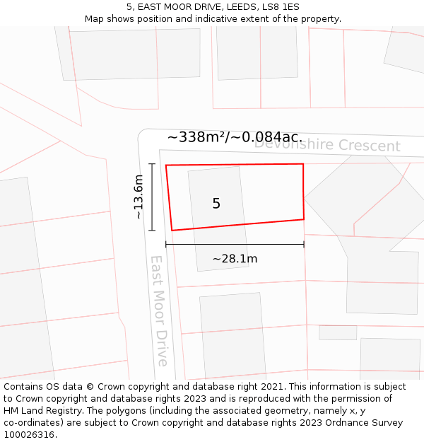 5, EAST MOOR DRIVE, LEEDS, LS8 1ES: Plot and title map