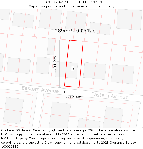 5, EASTERN AVENUE, BENFLEET, SS7 5SL: Plot and title map