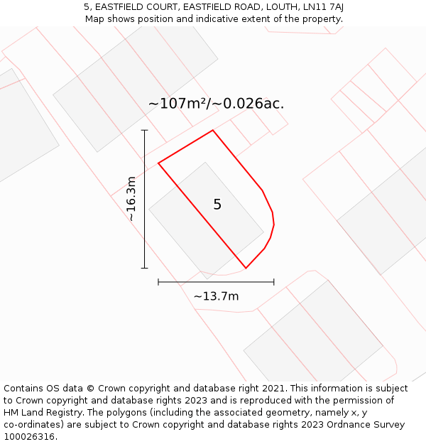 5, EASTFIELD COURT, EASTFIELD ROAD, LOUTH, LN11 7AJ: Plot and title map