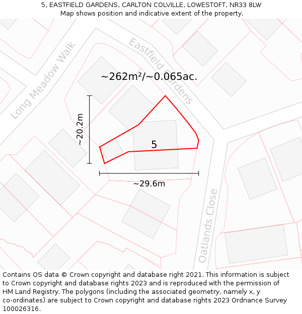 5, EASTFIELD GARDENS, CARLTON COLVILLE, LOWESTOFT, NR33 8LW: Plot and title map