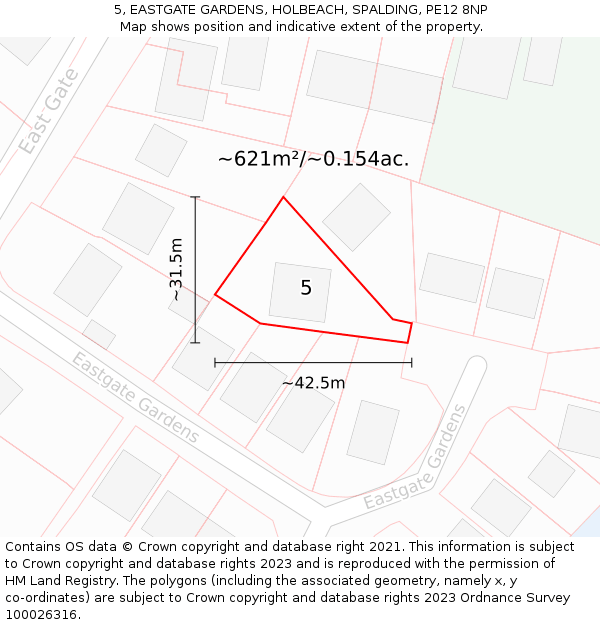5, EASTGATE GARDENS, HOLBEACH, SPALDING, PE12 8NP: Plot and title map