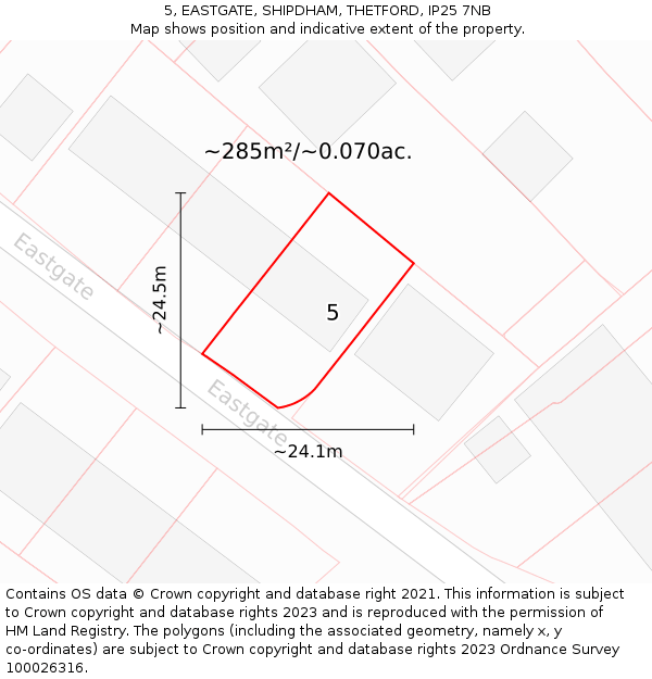 5, EASTGATE, SHIPDHAM, THETFORD, IP25 7NB: Plot and title map
