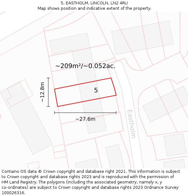 5, EASTHOLM, LINCOLN, LN2 4RU: Plot and title map