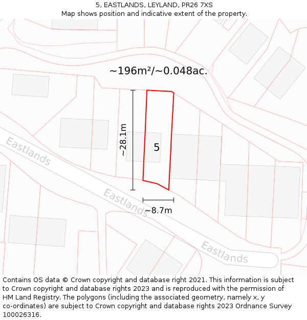 5, EASTLANDS, LEYLAND, PR26 7XS: Plot and title map