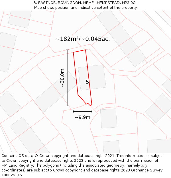 5, EASTNOR, BOVINGDON, HEMEL HEMPSTEAD, HP3 0QL: Plot and title map
