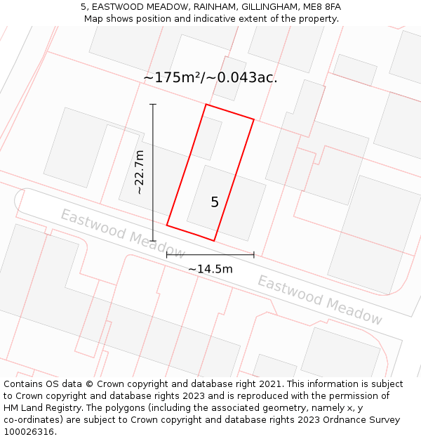 5, EASTWOOD MEADOW, RAINHAM, GILLINGHAM, ME8 8FA: Plot and title map