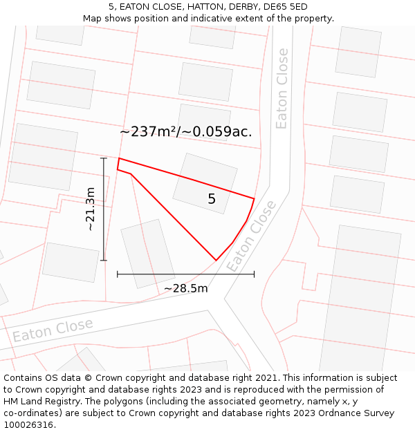 5, EATON CLOSE, HATTON, DERBY, DE65 5ED: Plot and title map
