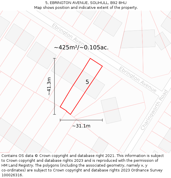 5, EBRINGTON AVENUE, SOLIHULL, B92 8HU: Plot and title map