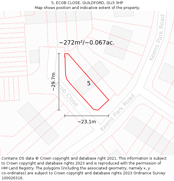 5, ECOB CLOSE, GUILDFORD, GU3 3HP: Plot and title map