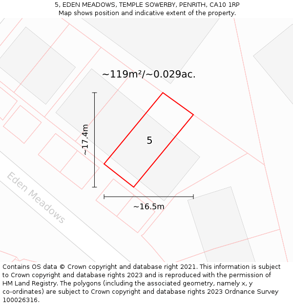 5, EDEN MEADOWS, TEMPLE SOWERBY, PENRITH, CA10 1RP: Plot and title map
