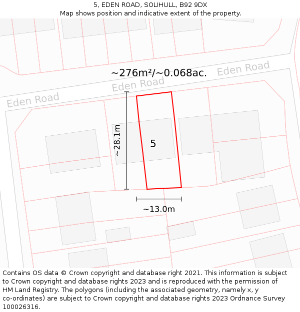 5, EDEN ROAD, SOLIHULL, B92 9DX: Plot and title map