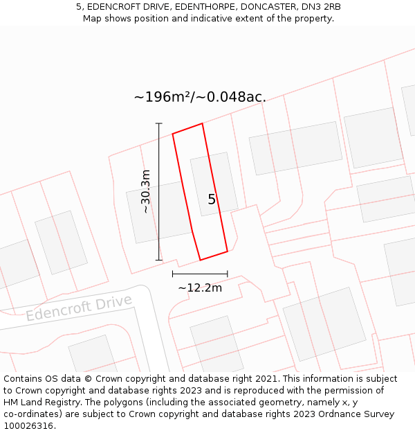 5, EDENCROFT DRIVE, EDENTHORPE, DONCASTER, DN3 2RB: Plot and title map