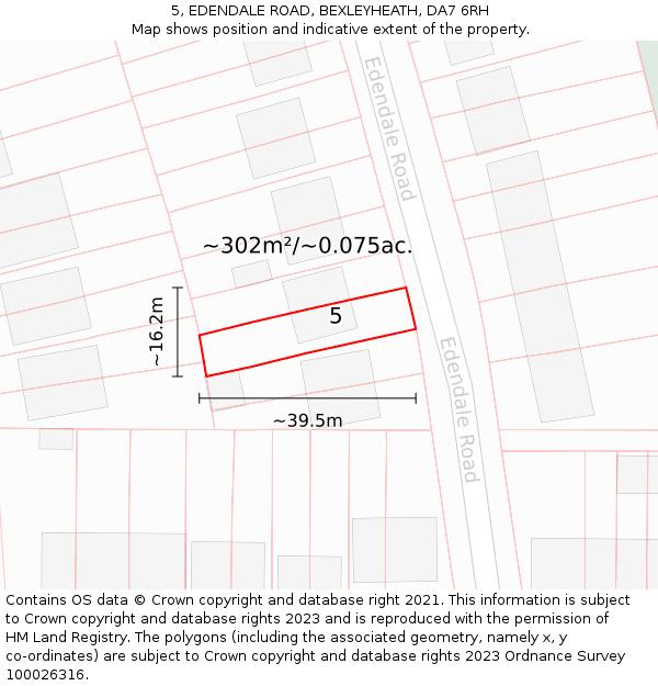 5, EDENDALE ROAD, BEXLEYHEATH, DA7 6RH: Plot and title map