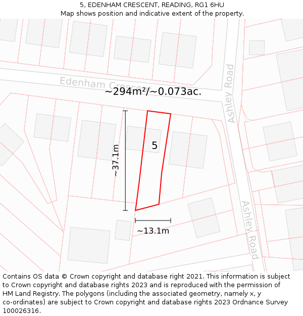5, EDENHAM CRESCENT, READING, RG1 6HU: Plot and title map