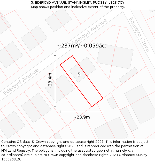 5, EDEROYD AVENUE, STANNINGLEY, PUDSEY, LS28 7QY: Plot and title map