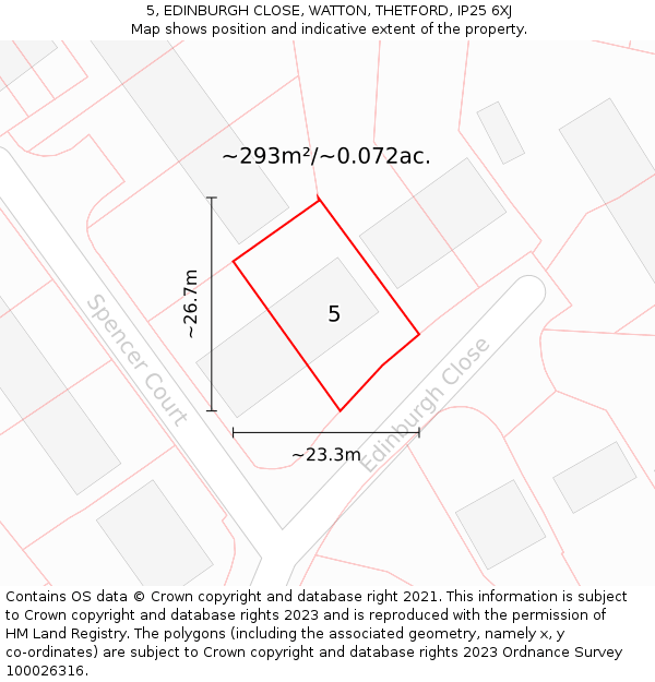 5, EDINBURGH CLOSE, WATTON, THETFORD, IP25 6XJ: Plot and title map