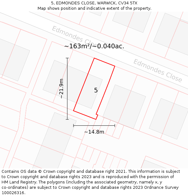 5, EDMONDES CLOSE, WARWICK, CV34 5TX: Plot and title map
