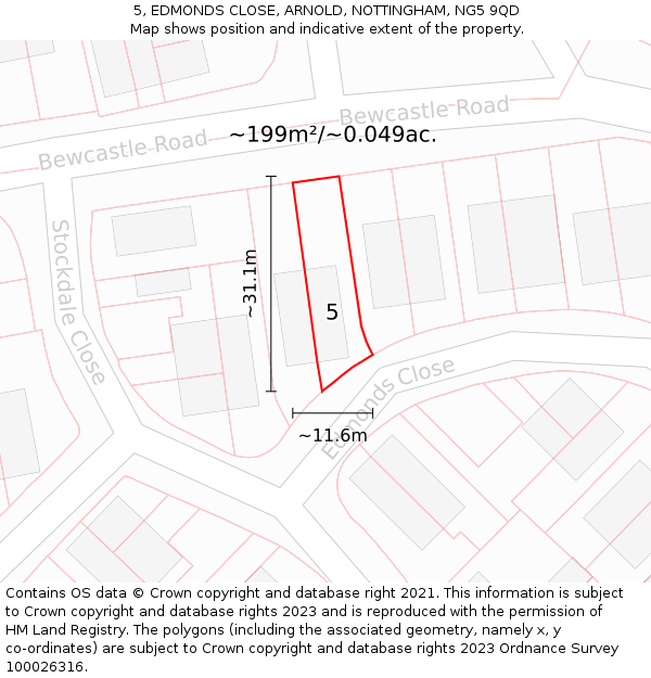 5, EDMONDS CLOSE, ARNOLD, NOTTINGHAM, NG5 9QD: Plot and title map