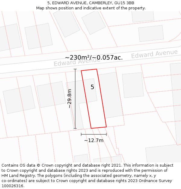5, EDWARD AVENUE, CAMBERLEY, GU15 3BB: Plot and title map
