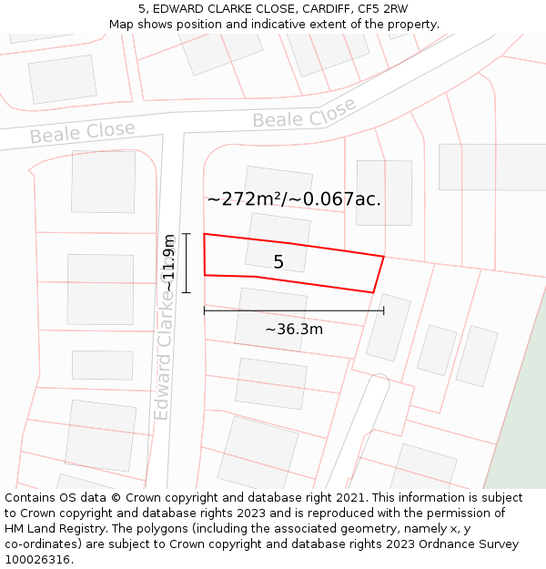 5, EDWARD CLARKE CLOSE, CARDIFF, CF5 2RW: Plot and title map