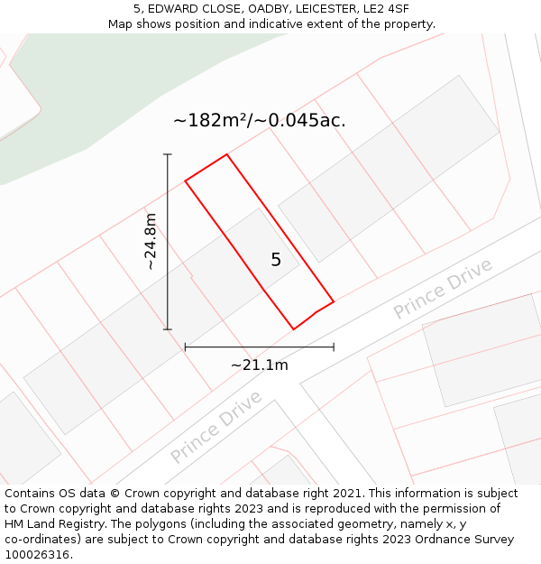 5, EDWARD CLOSE, OADBY, LEICESTER, LE2 4SF: Plot and title map