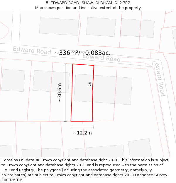 5, EDWARD ROAD, SHAW, OLDHAM, OL2 7EZ: Plot and title map