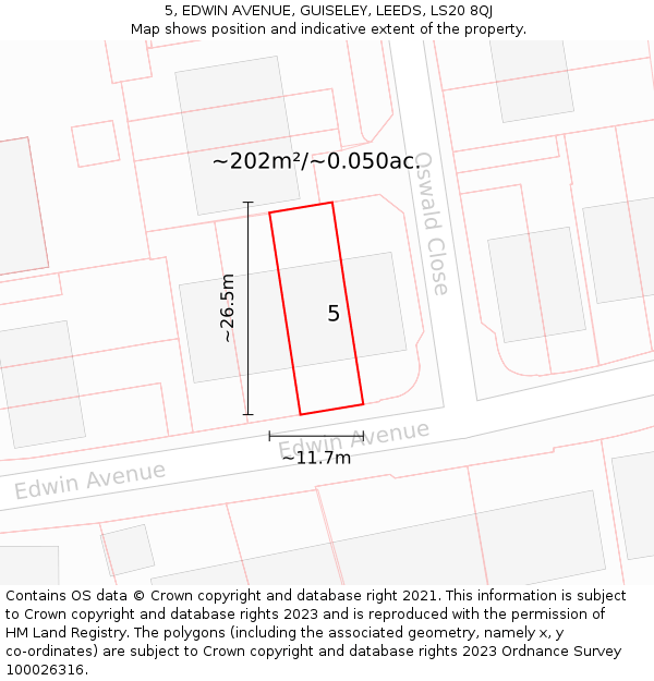 5, EDWIN AVENUE, GUISELEY, LEEDS, LS20 8QJ: Plot and title map