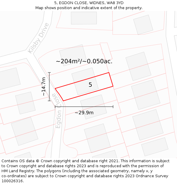 5, EGDON CLOSE, WIDNES, WA8 3YD: Plot and title map
