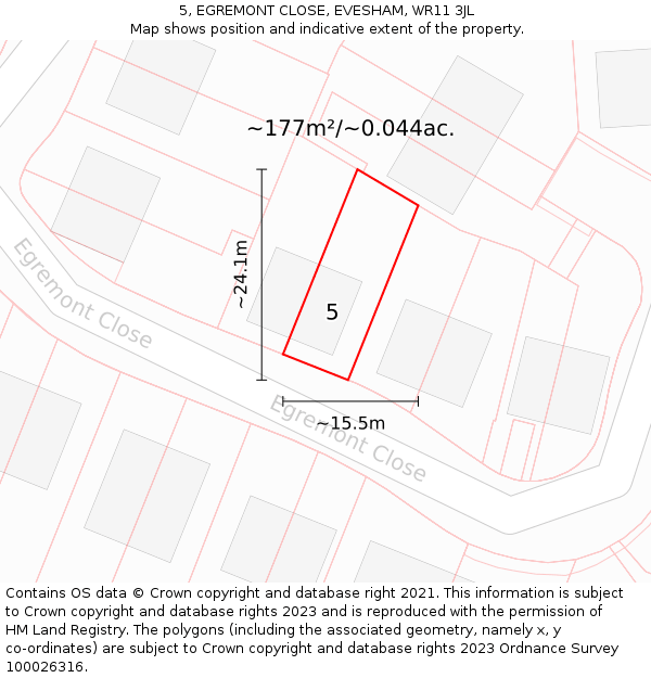 5, EGREMONT CLOSE, EVESHAM, WR11 3JL: Plot and title map