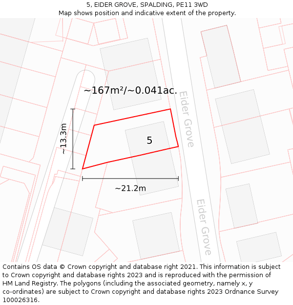 5, EIDER GROVE, SPALDING, PE11 3WD: Plot and title map