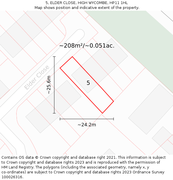 5, ELDER CLOSE, HIGH WYCOMBE, HP11 1HL: Plot and title map