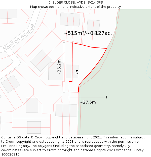 5, ELDER CLOSE, HYDE, SK14 3FS: Plot and title map