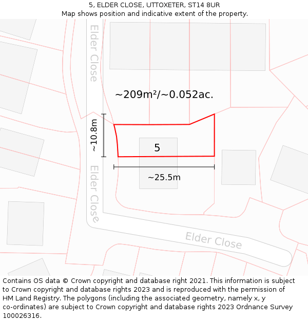 5, ELDER CLOSE, UTTOXETER, ST14 8UR: Plot and title map