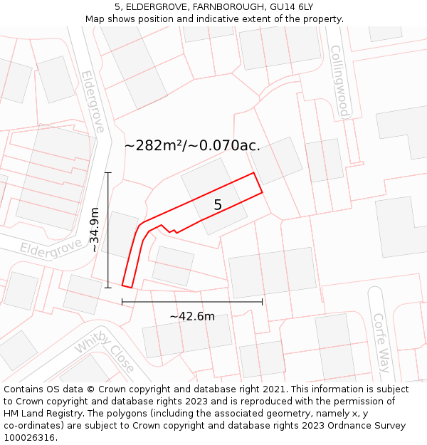5, ELDERGROVE, FARNBOROUGH, GU14 6LY: Plot and title map
