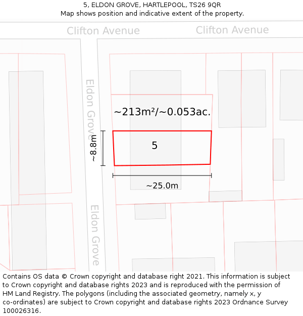 5, ELDON GROVE, HARTLEPOOL, TS26 9QR: Plot and title map